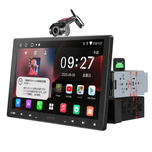 【50CAD OFF】ATOTOMOVE 10.1" QLED Android Single & Double Din Car Stereo with Dash Cam, 2G+32G Wireless CarPlay Android Auto Floating QLED Touchscreen Car Radio & 1080P DVR Recording Camera, WiFi/Bluetooth, A5L