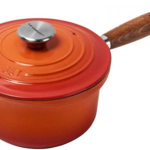 Le Creuset Casseruola in ghisa vetrificata con manico lungo in legno 18cm Arancione